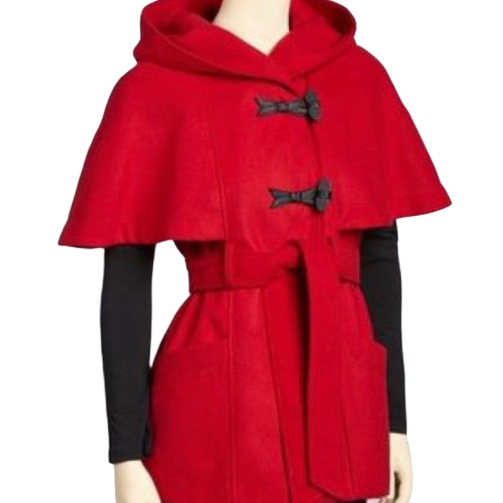 Jessica Simpson Cape Sleeve Hooded Belted Pea Coat